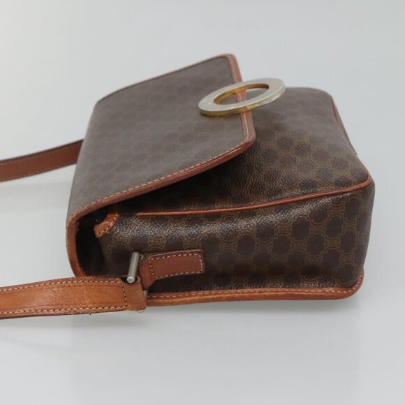 CELINE Macadam Canvas Circle Shoulder Bag PVC Leather Brown Gold Auth EC528 - Picture 4 of 16